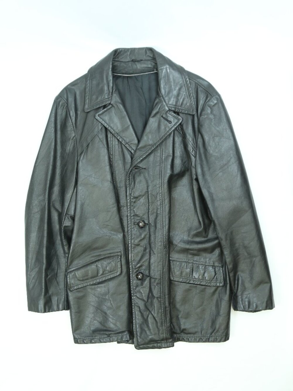 Men's Vintage Black Leather Blazer Size XL
